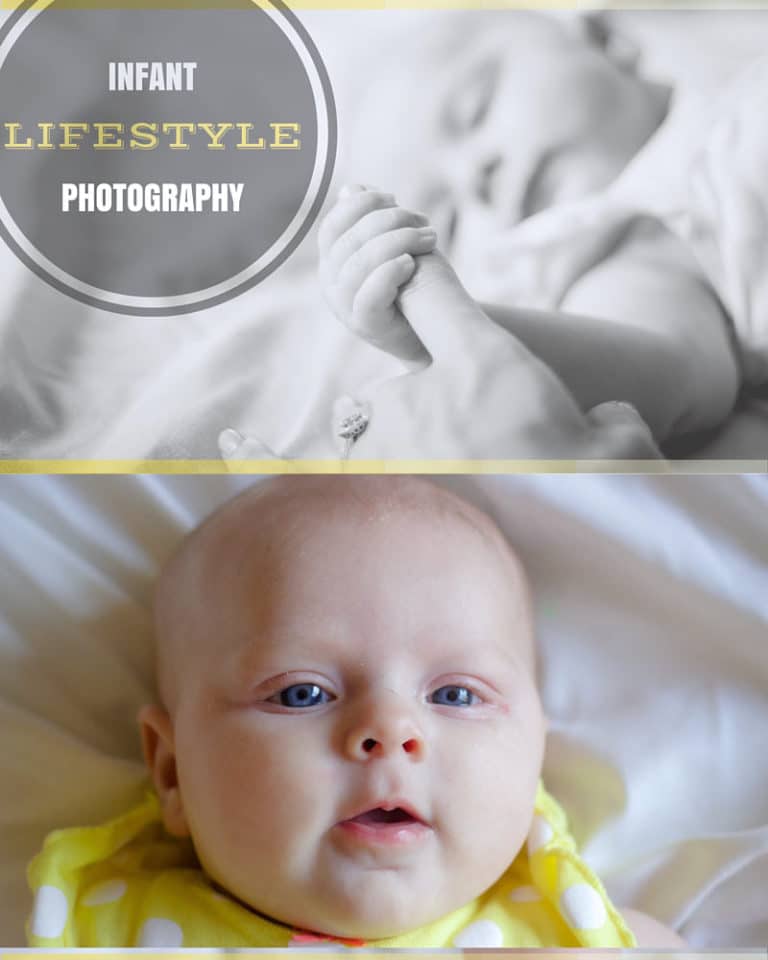 stacked image of newborn baby holding mother's hand in black and white for lifestyle family session with color photo above head of child for parents in olive branch mississippi looking to capture changes with danielle jacqueline