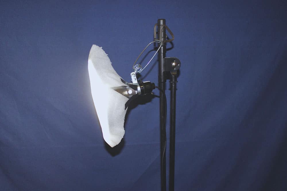 blue backdrop inside home portrait studio in olive branch ms with light fixture and soft cover for headshot imagery by danielle jacqueline