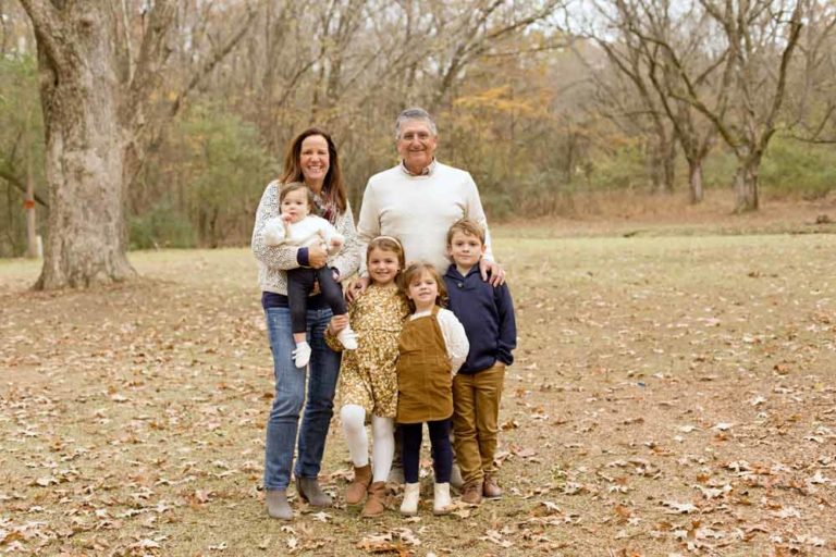 wideview shot of grandparents with 2nd generation outdoors for fall photography shoot during thanksgiving with danielle jacqueline in north mississippi